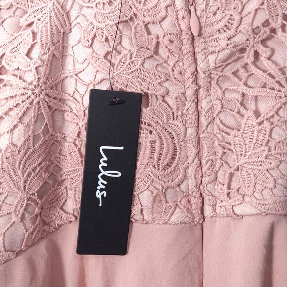 Lulus Pink Chiffon Dress Lace Bodice Spaghetti Strap Size S Bridesmaid - Picture 6 of 9